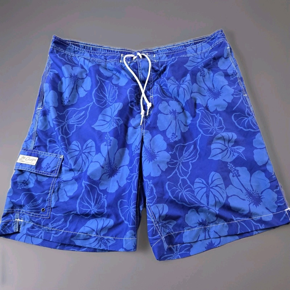 Chaps Men's Lined Swim Trunks Pockets Drawstring Elastic Waist 10" Inseam 2XLT‎